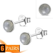Labradorite Stone Round Sterling Silver Stud Earrings, e440st